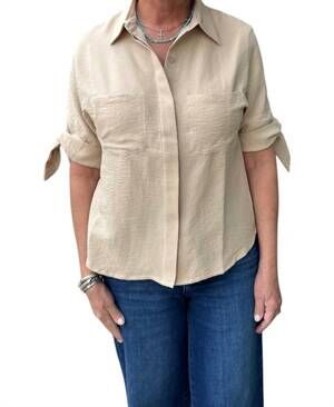 NEW JOY JOY tie sleeve button shirt in almond